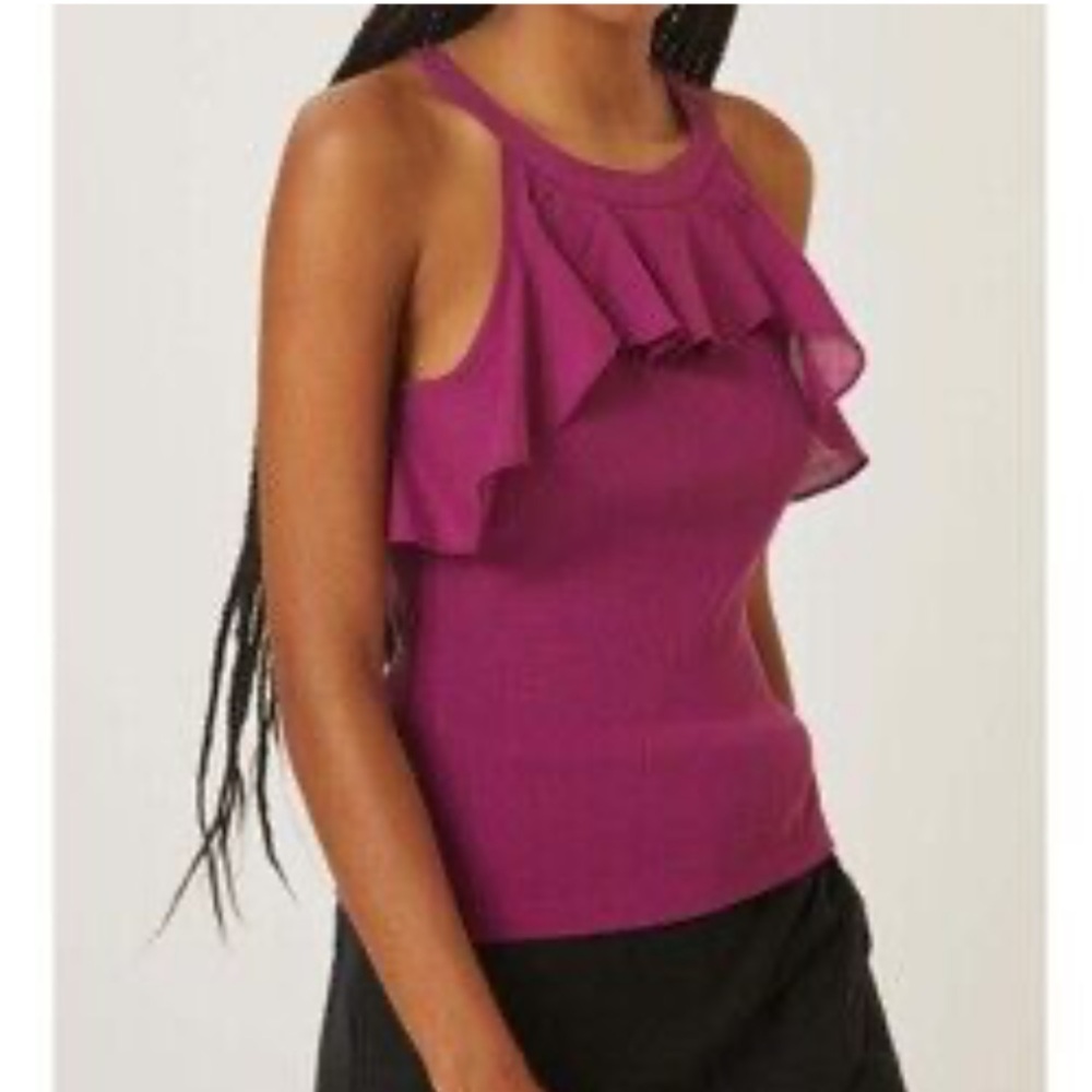 Anthropologie Purple Ruffle Tank Top